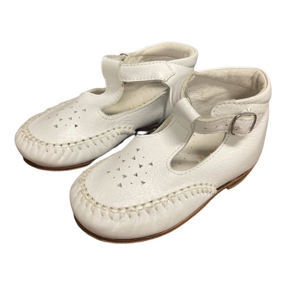 Italian Leather Mary Janes in White, Toddler Sizs 6  Unisex Made in Italy - Picture 1 of 1